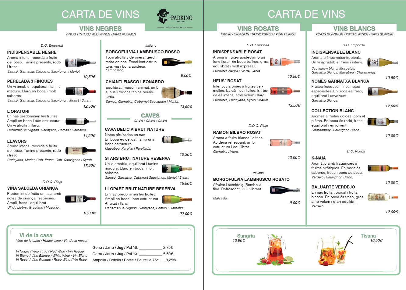 carta de vins il padrino restaurant pizzeria sant antoni